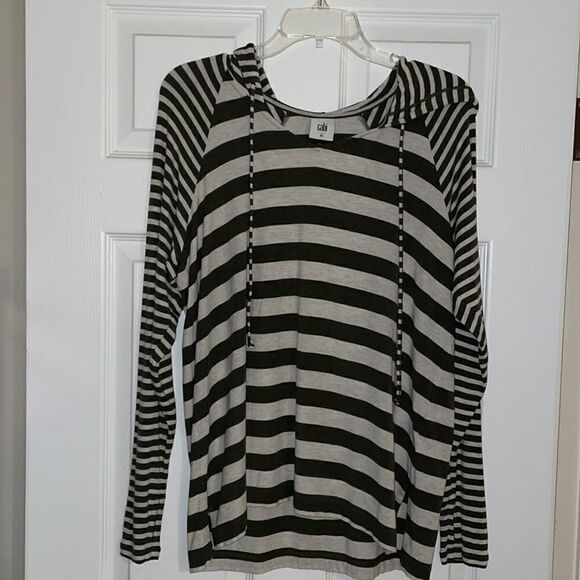 CAbi Olive Green & Oatmeal Striped Playoff Hoodie 3995 - Picture 3 of 8